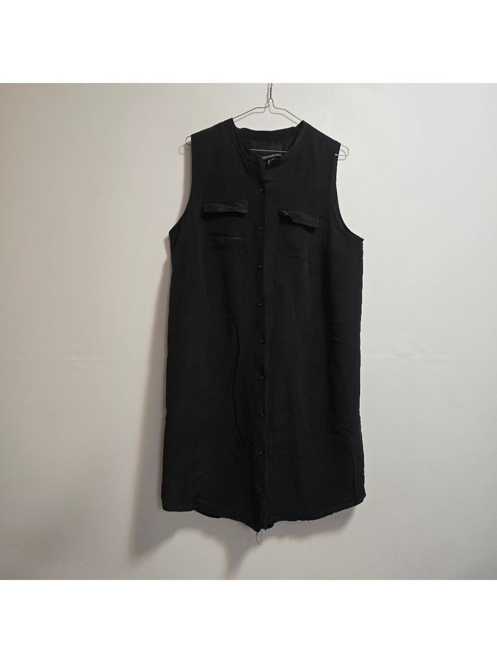 Cynthia Black Sleeveless Button-Down Silk Dress Size 14